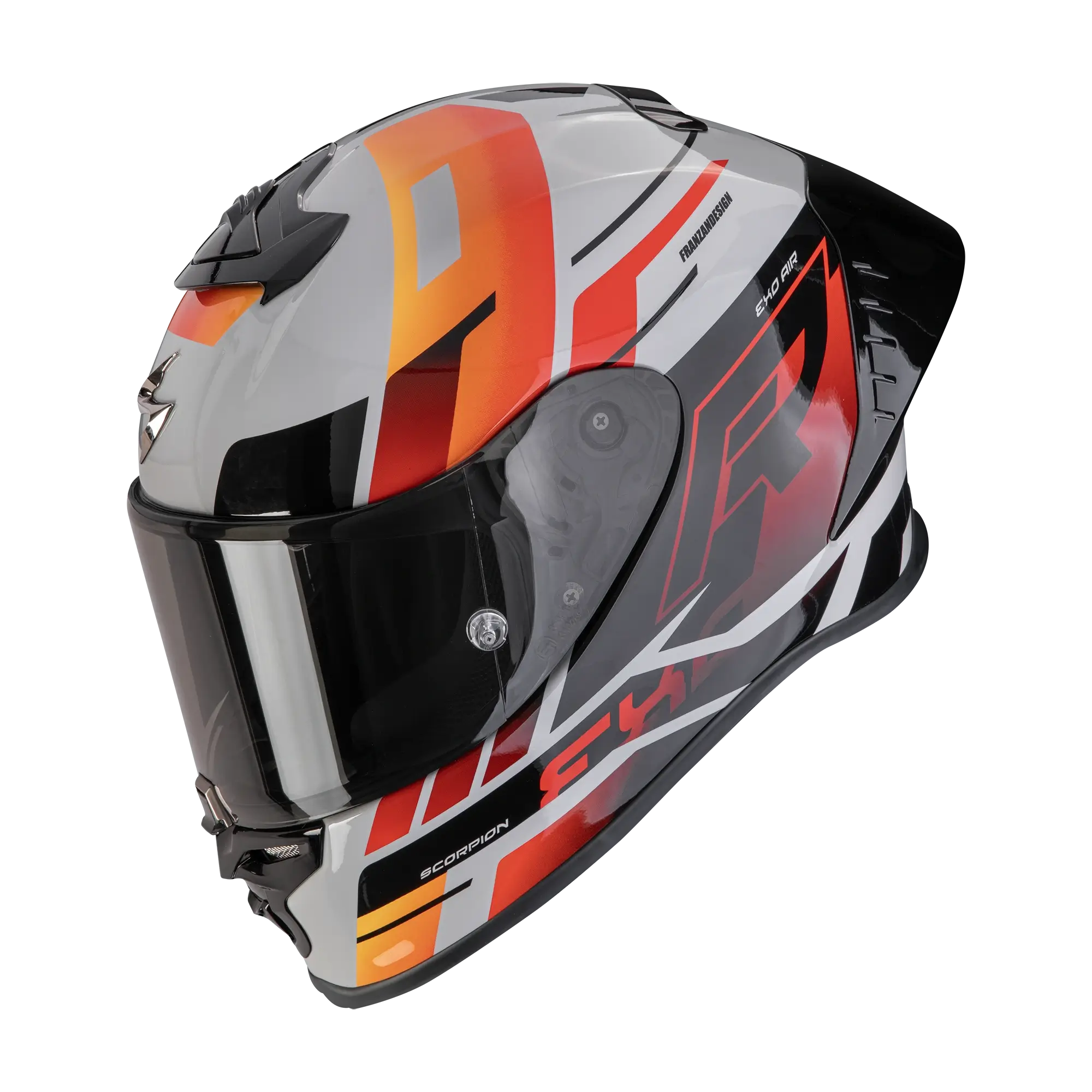 Scorpion EXO-R1 Evo II Adrenaline motorhelm grey red orange zijaanzicht