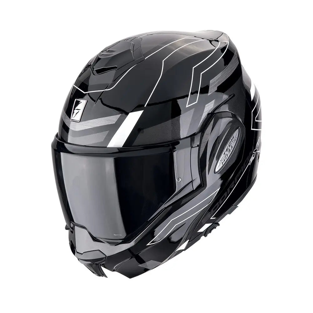 Scorpion Exo-Tech Evo Conquer Black-White motorhelm met modulaire functionaliteit en strak ontwerp