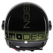 Momo FGTR Classic Stripes jethelm in Glossy Black Yellow Fluo met opvallend design en retro-look.
