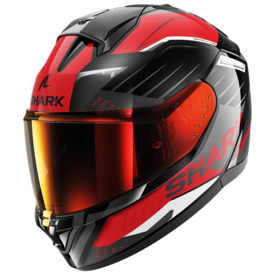 Shark Ridill 2 motorhelm in zwart met rode en antraciet accenten, sportief design en comfortabele pasvorm.